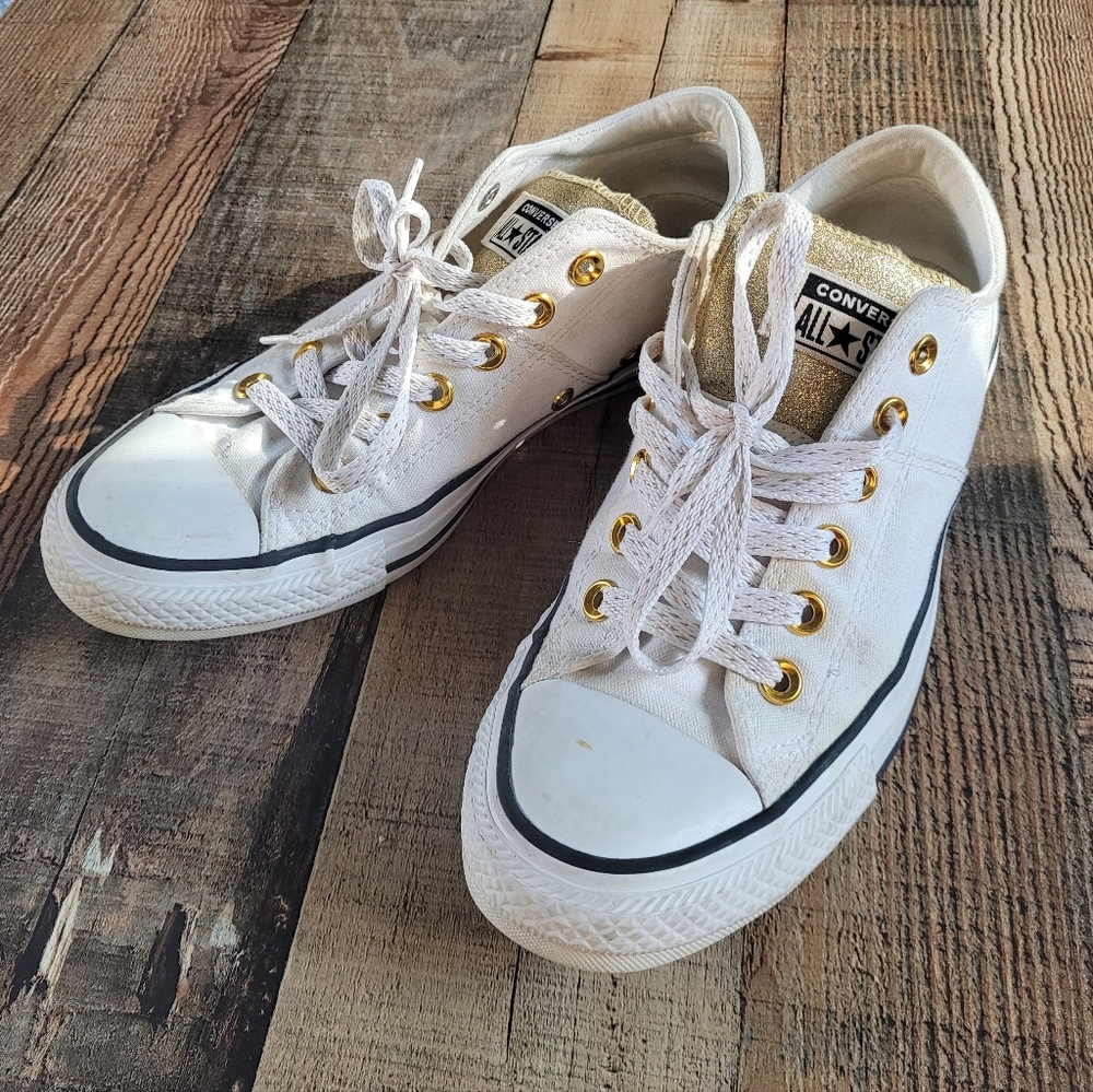 Converse White and Gold Sneakers, Women's 8